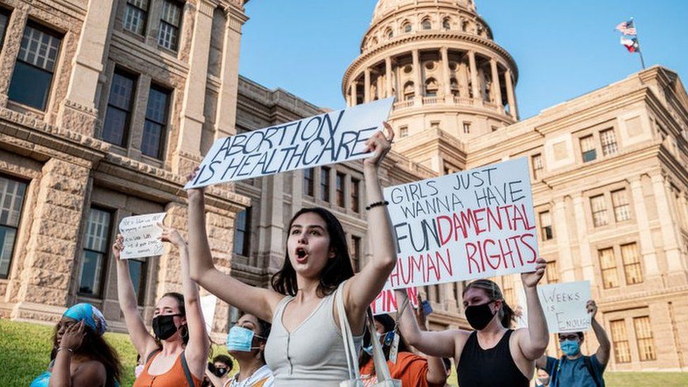 Pro-choice protesters march outside the Texas State Capitol this month