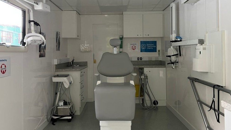 The inside of the dental bus