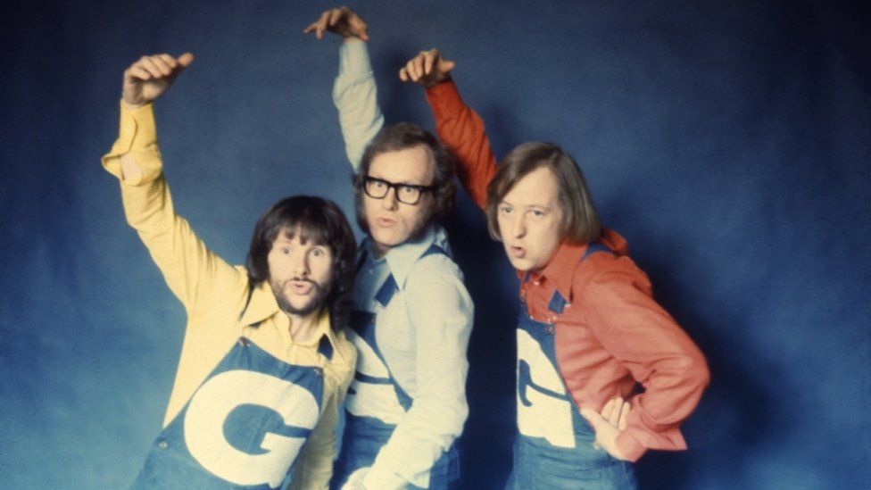 Bill Oddie, Graeme Garden and Tim Brooke-Taylor doing the 'Funky Gibbon' dance