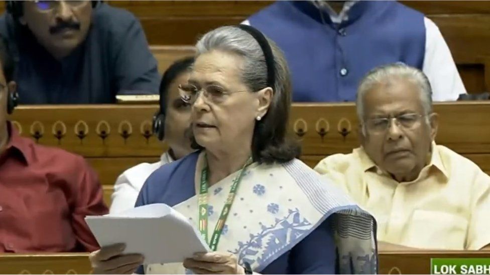 Sonia Gandhi speaking at the Lok Sabha