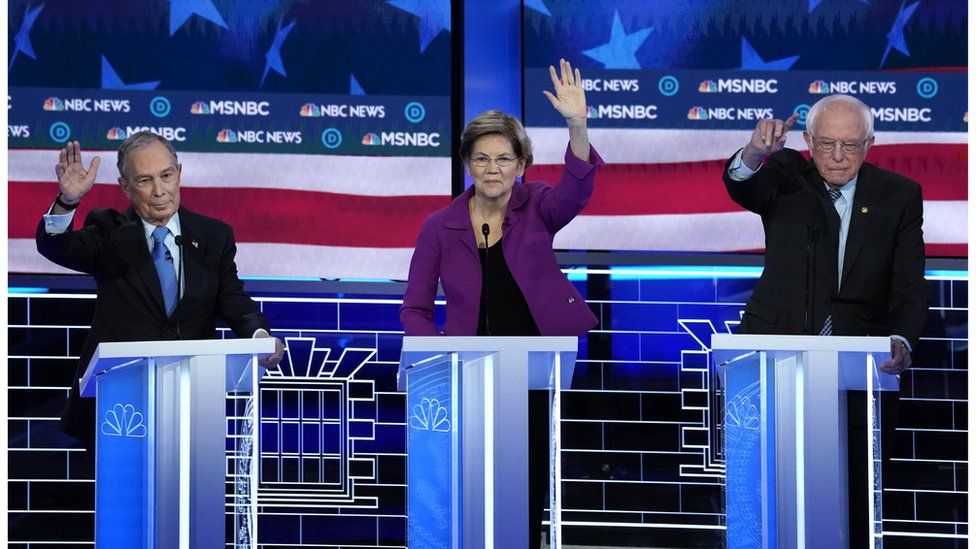 Bloomberg, Warren and Sanders at the Democratic debate in Nevada