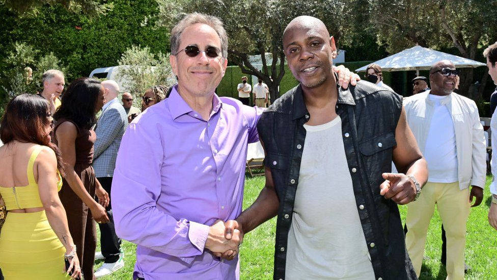 Dave Chappelle alongside fellow comedian Jerry Seinfeld on Sunday, at a lunchtime event for the same Netflix Is a Joke Festival