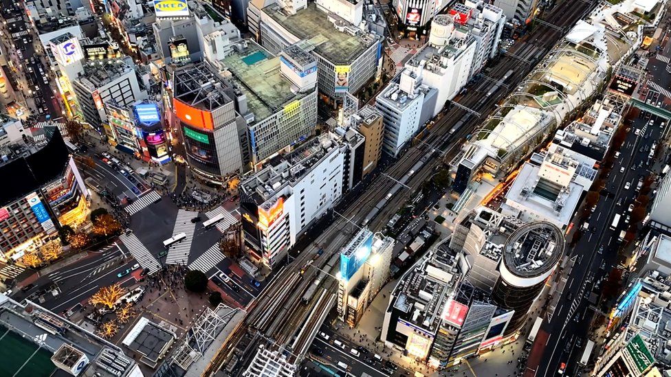 An aerial shot of Tokyo