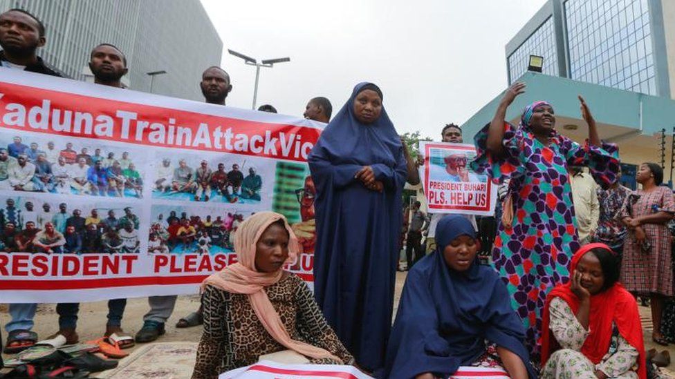 A protest about the train hostages in Abuja, Nigeria - July 2022