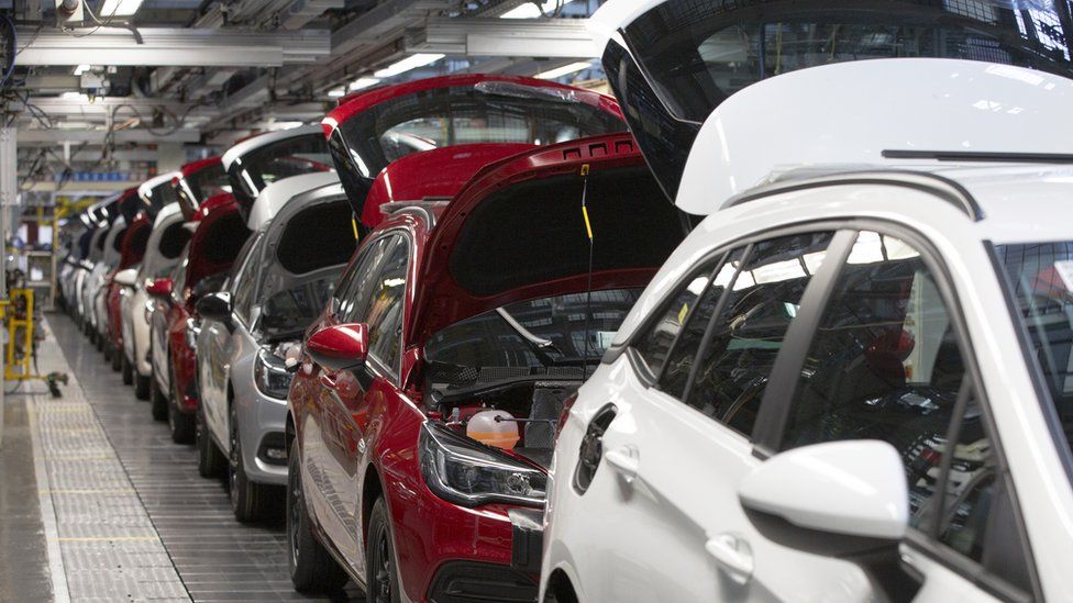 Car assembly line at the Vauxhall car factory