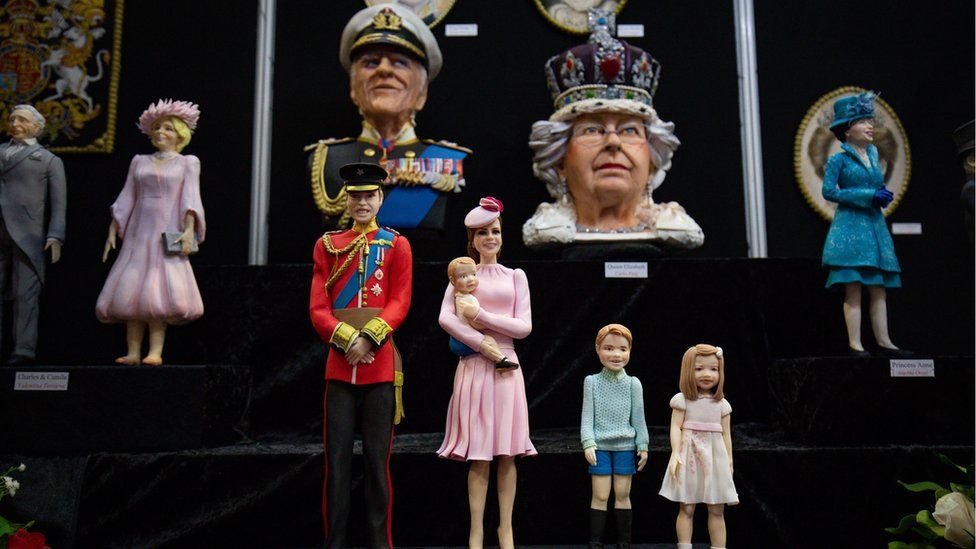 Cakes depicting the Royal Family on display during Cake International 2019 at the NEC, Birmingham
