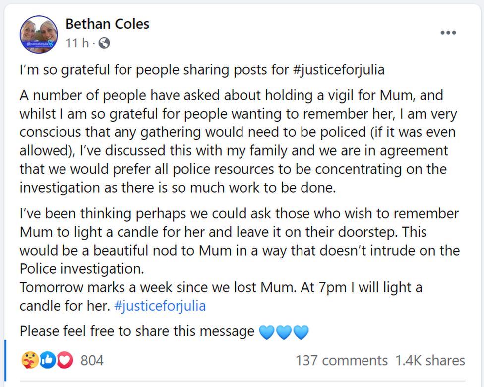 Bethan Coles Facebook post
