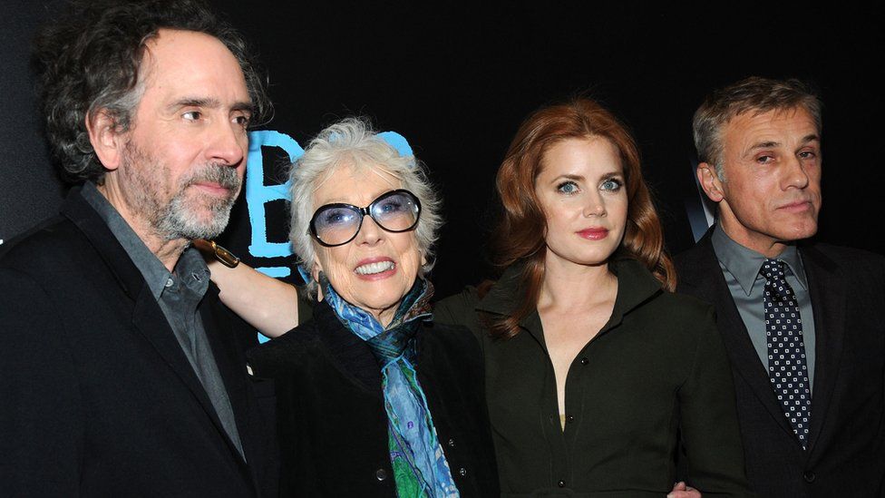 Margaret Keane (second left) with director Tim Burton and actors Amy Adams and Christoph Waltz in 2014