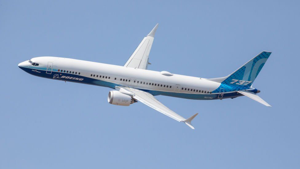 Boeing 737 Max display at Farnborough Airshow.