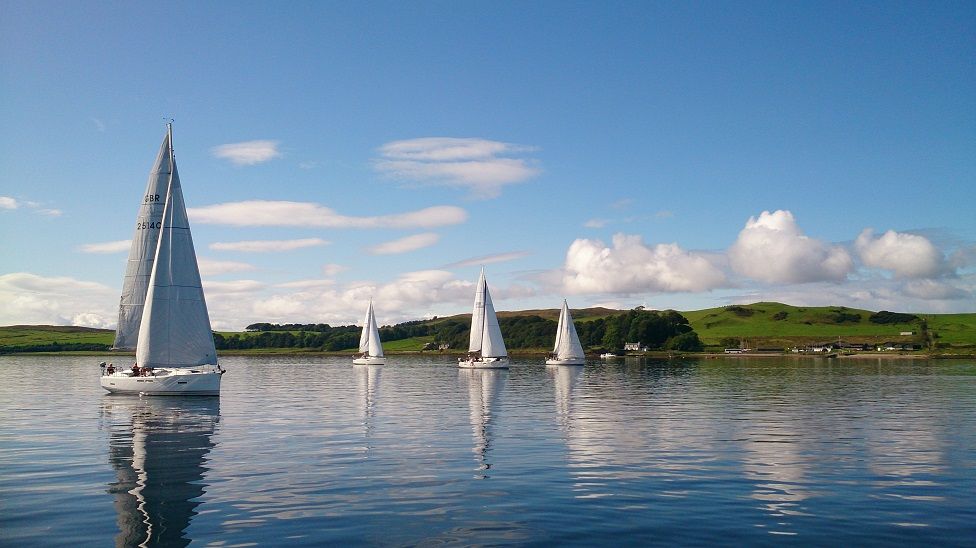 Yachts taking part in annual Jeanneau Fun Race from Largs to Colintraive.