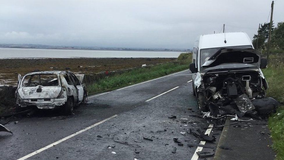 Scene of crash on Portaferry Road, Newtownards on Saturday