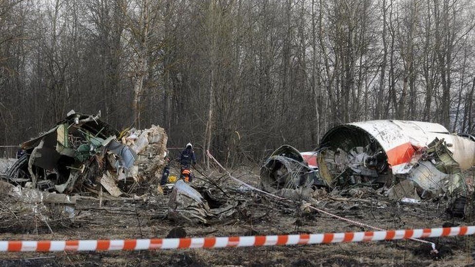Wreckage of a Polish government plane that crashed near Smolensk, Russia. Photo: 11 April 2010