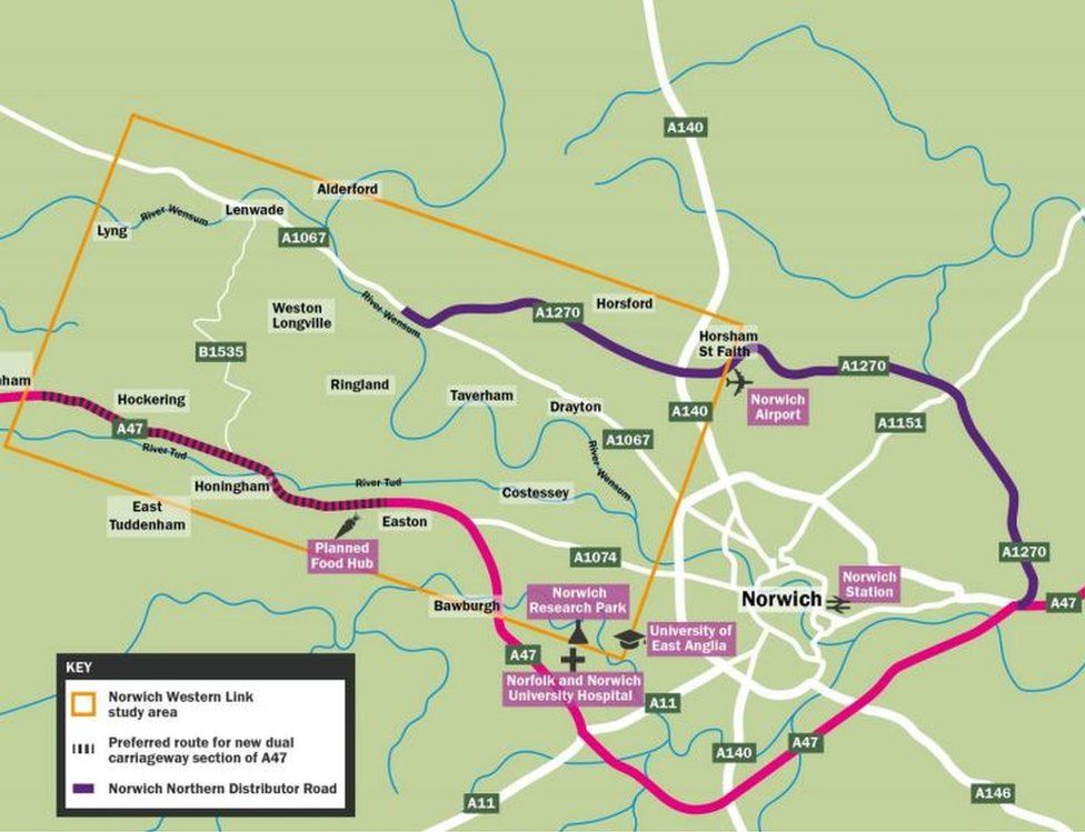 Norwich bypass map