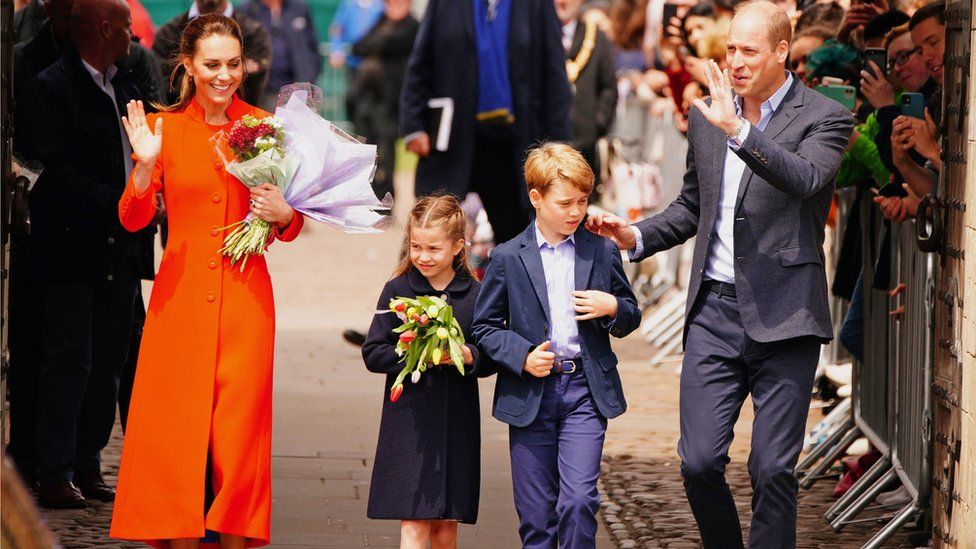 The Duke and Duchess of Cambridge with their children meeting crowds in Cardiff