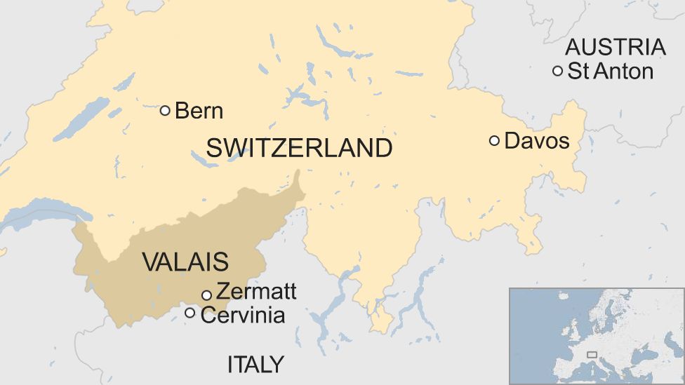 Map of Zermatt and other ski resorts cut off by snow