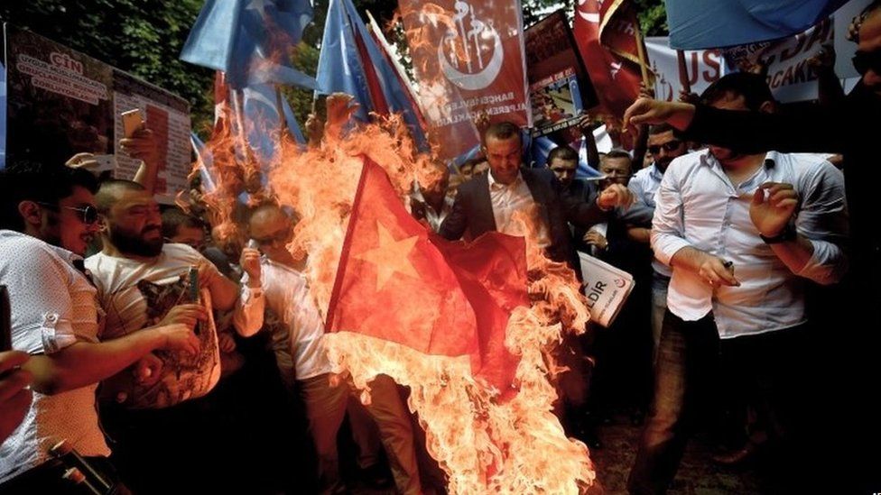 A Chinese flag is burned in Turkey
