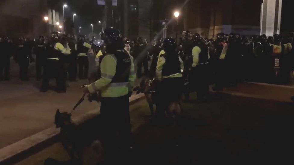 Police officers at the protest