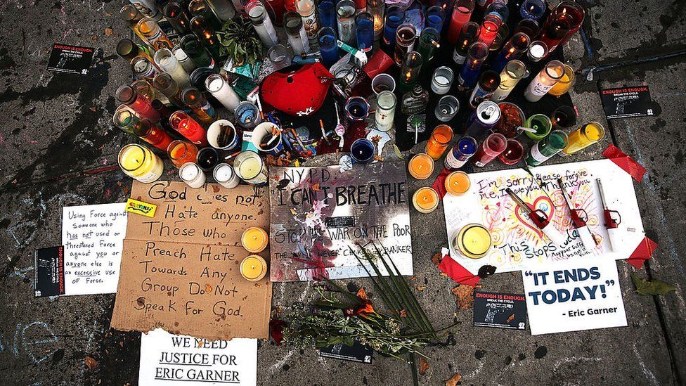 A memorial for Eric Garner in Staten Island, New York, after his death in 2014