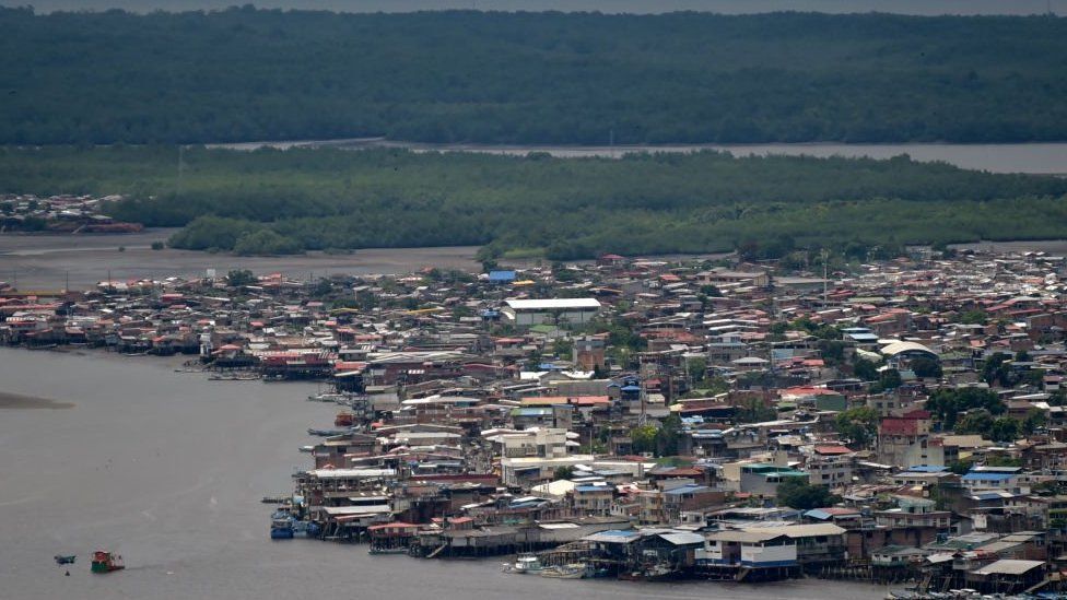 This photo shows an aerial view of Tumaco, Narino Department, Colombia, on February 26, 2020