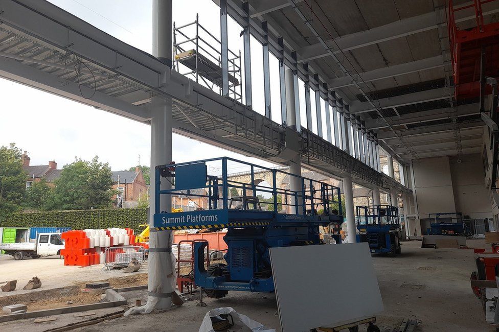 A view from the inside of the new bus station, which is being built