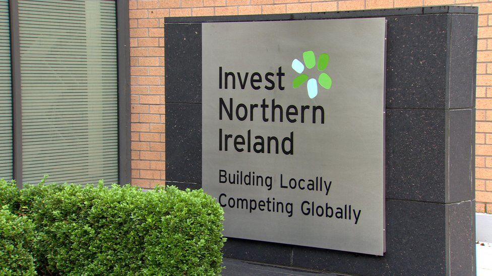 A sign at the front of the Invest Northern Ireland headquarters in Belfast
