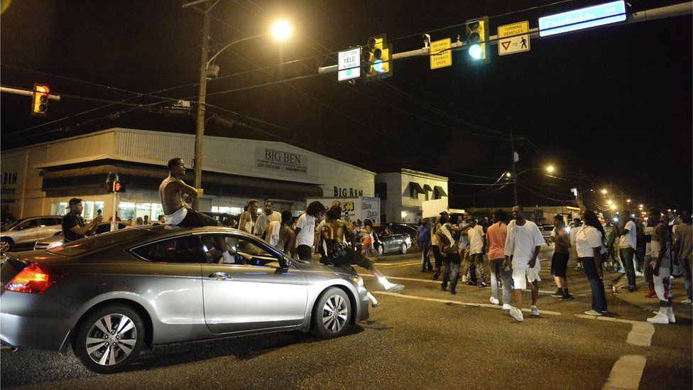Protest near scene of shooting in Baton Rouge, Louisiana. 5 July 2016