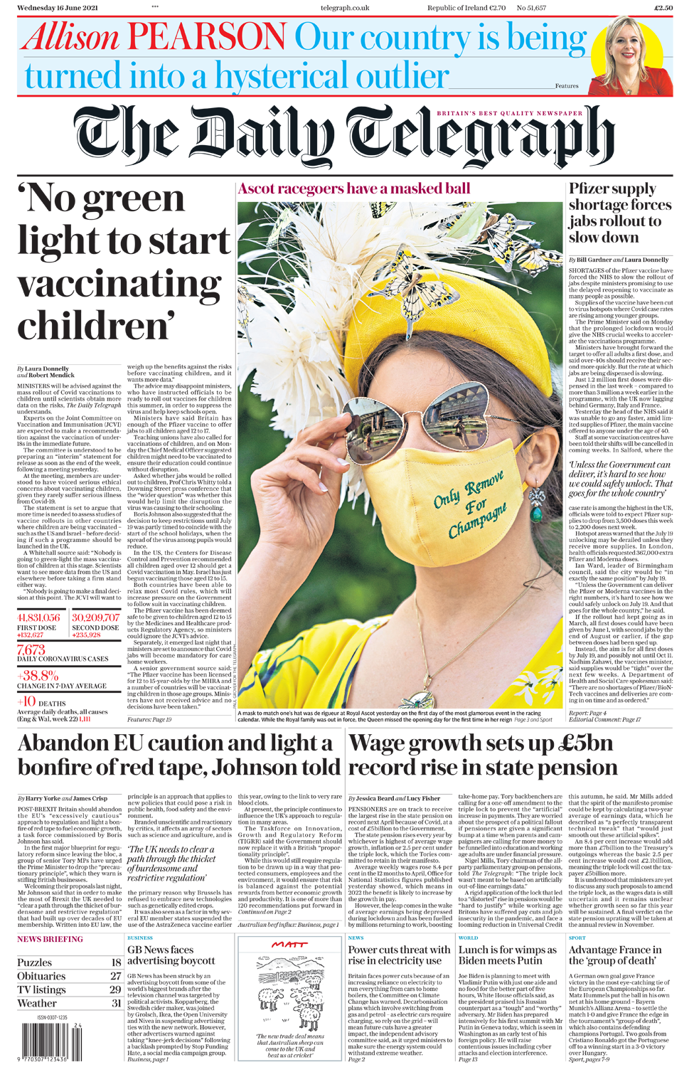 Daily Telegraph front page