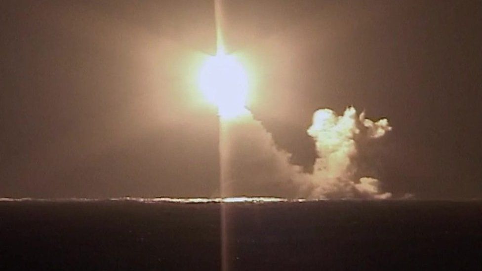 Footage shows a missile launched from a submarine, Russia says