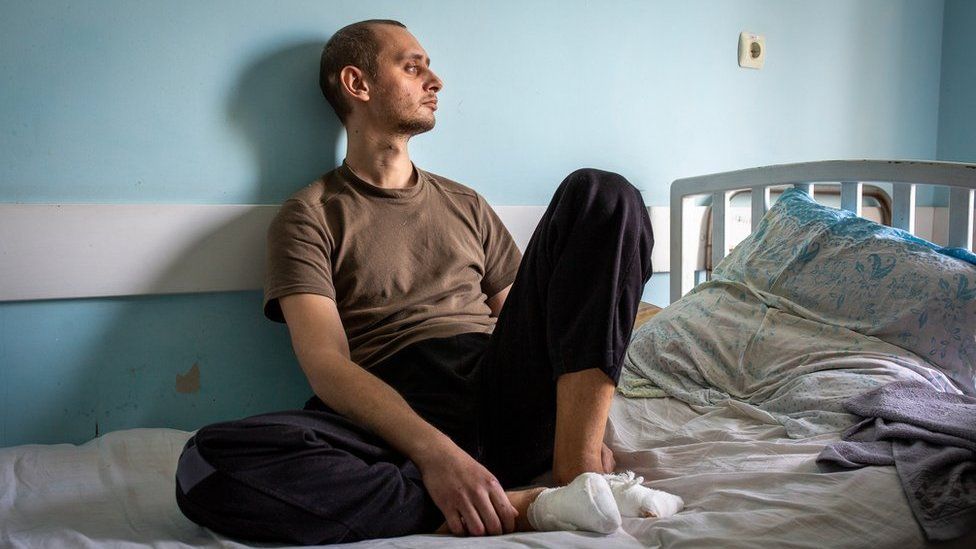 Nikita Horban sits in a medical facility in Zaporizhzhya. "It still hurts," he said. "The wounds are still fresh."