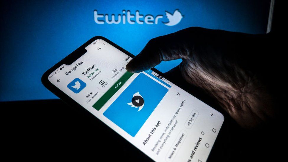 Twitter logo displayed on a phone screen in Tehatta, Nadia, West Bengal, India on June 16, 2020.