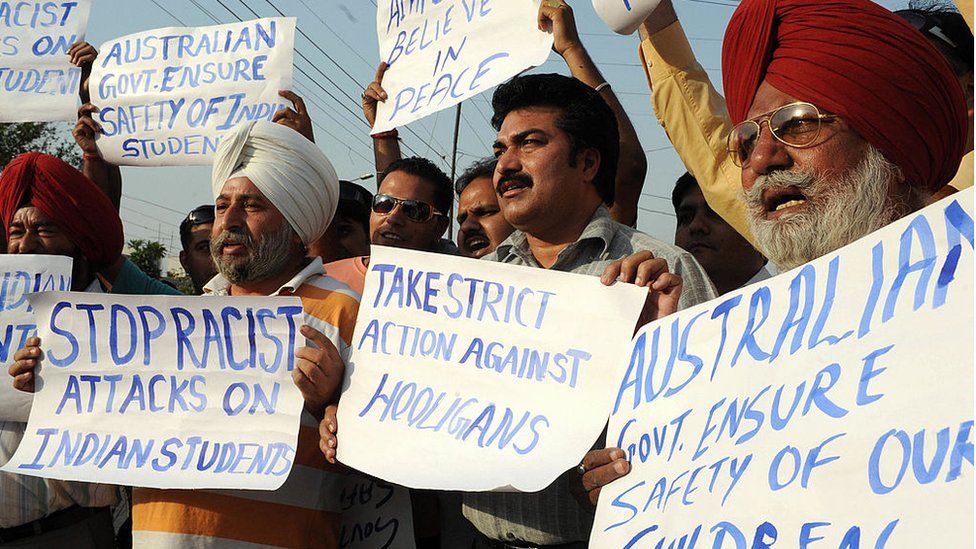 Indian relatives of students in Australia and All Indian Human Rights Association members protest in Amritsar over racist attacks on Indian students in Australia, 29 May 2009