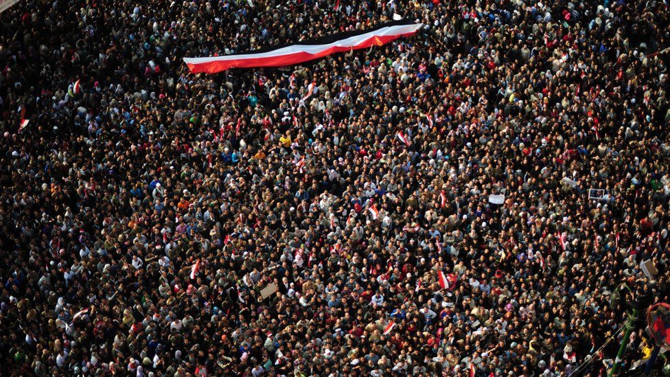 Hundreds of thousands of Egyptian anti-government demonstrators (protestors) crowd Cairo"s Tahrir Square on February 8, 2011 on the 15th consecutive day of protests demanding the ouster of embattled President Hosni Mubarak.