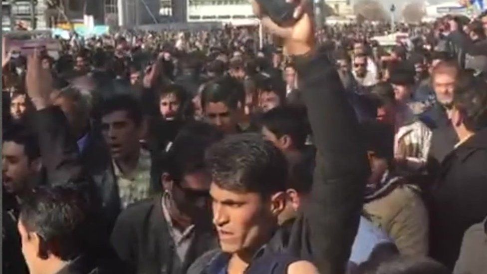 Iranians protest against high prices in the city of Mashhad on 28 December 2017