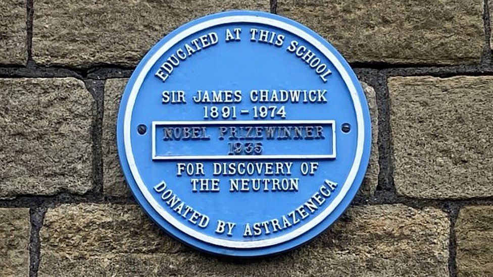 blue plaque marking James Chadwick's attendance at the school