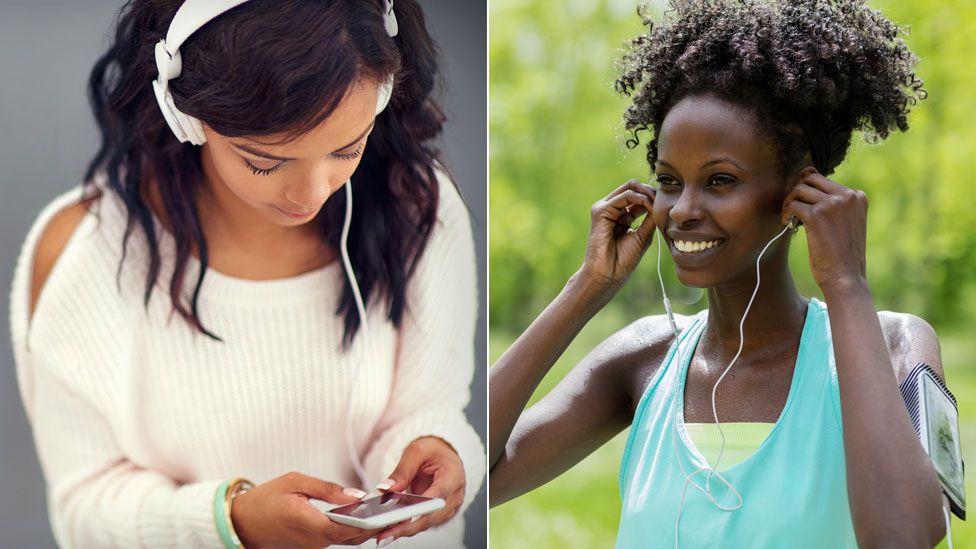 Women wearing headphones
