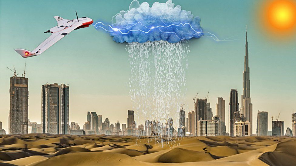Weather control drone above Dubai.
