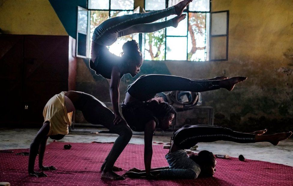 Members of the Tigray Circus rehearse in the city of Mekele, Ethiopia, on September 8, 2020.