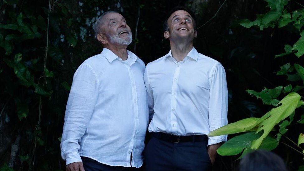 Brazil's President Luiz Inacio Lula da Silva and French President Emmanuel Macron