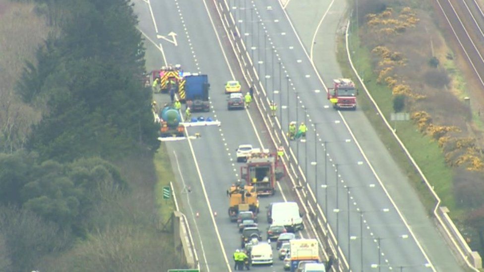 Congestion on the A55 after a chemical spill