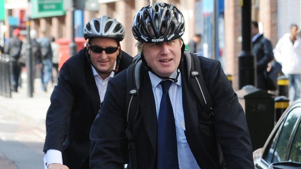 File photo dated 4/9/2009 of the then Mayor of London Boris Johnson arriving at the East London Mosque with his Director of Communication Guto Harri where he discussed the need for greater tolerance for Muslim understanding.