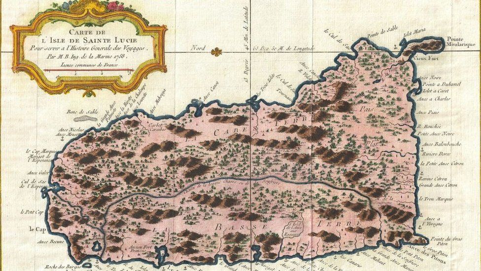 1758, Bellin Map of Saint Lucia, Sainte Lucie, West Indies