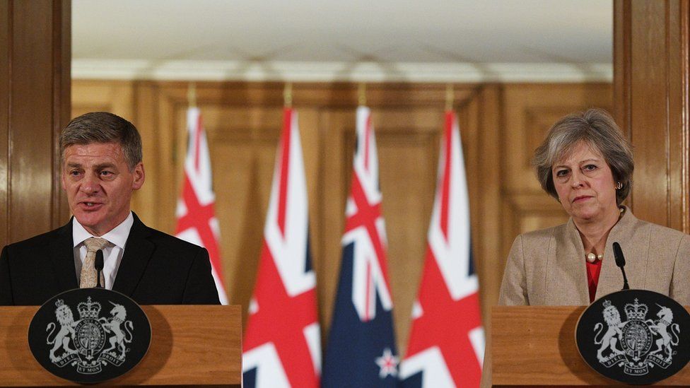 Theresa May and her New Zealand counterpart Bill English