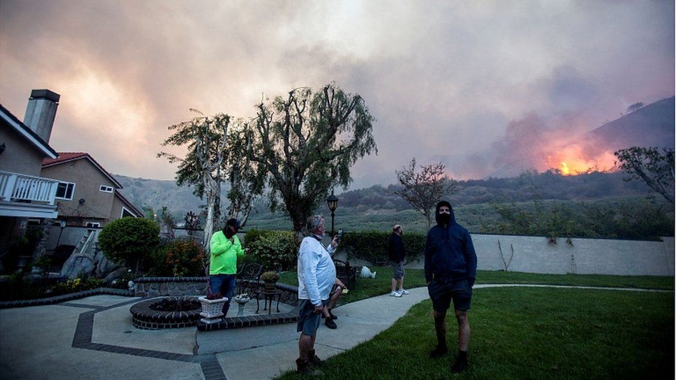 Flames from the Blue Ridge Fire burning in Yorba Linda, California, October 26, 2020