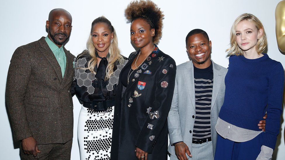 The cast of the Netflix film Mudbound: Rob Morgan, Mary J. Blige, Dee Rees (director), Jason Mitchell and Carey Mulligan.