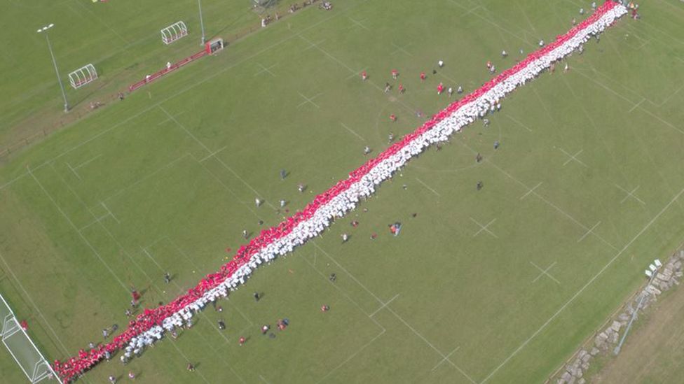 Aerial footage of the scrum