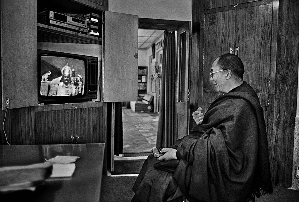 Dalai Lama watching the TV series, Mahabharata