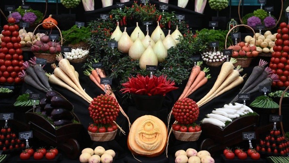 A vegetable display at the RHS Chelsea Flower Show 2021