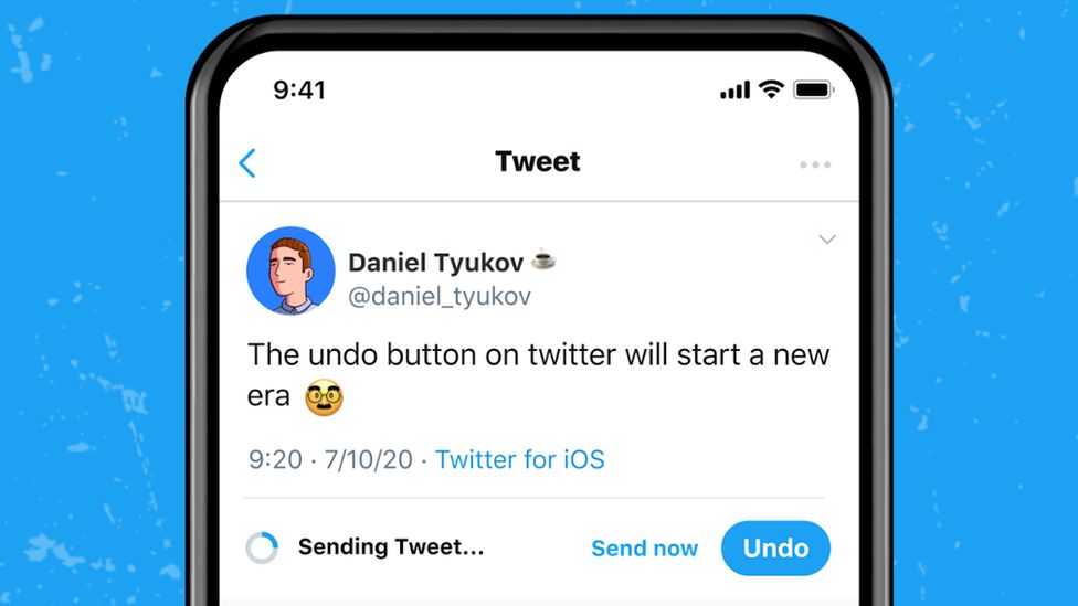 A Twitter mock-up showing what an undo button will look like