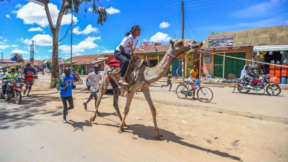 A woman taking part in the Maralal International Camel Derby, Yare, Samburu, Kenya - Saturday 7 October 2023