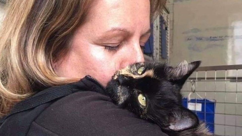 Carly Jose and rescue cat Mini